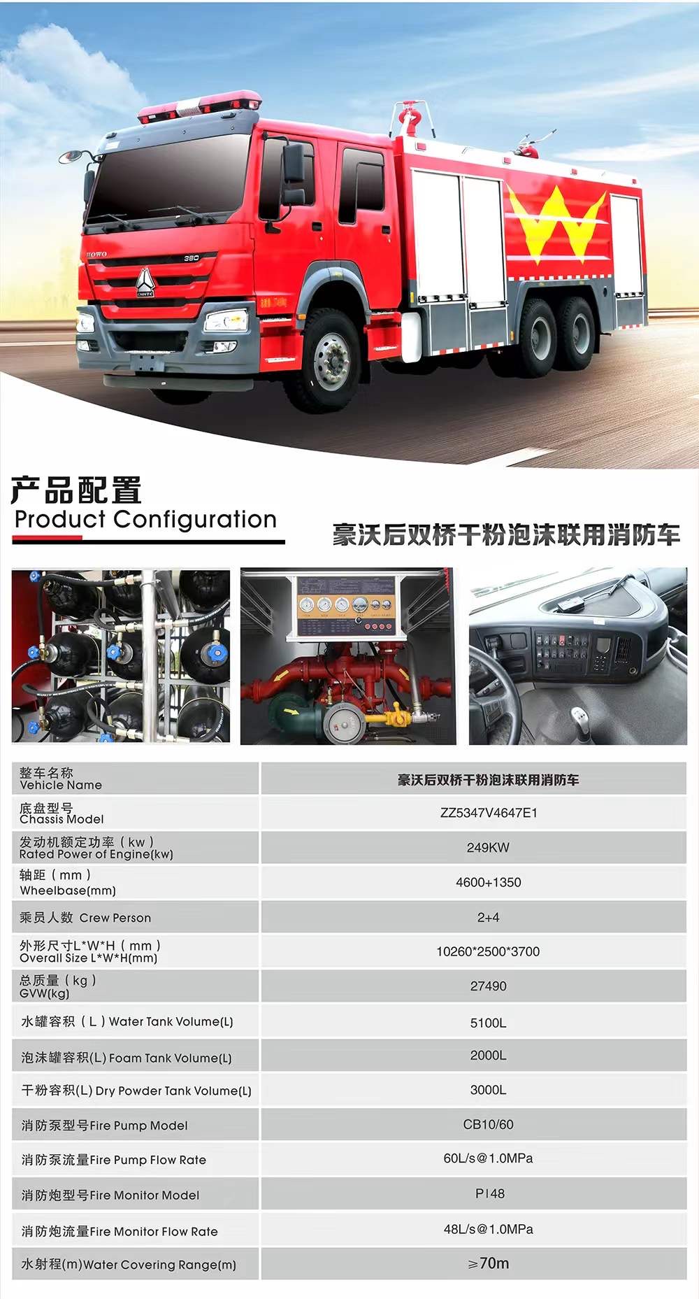 豪沃后雙橋干粉泡沫聯(lián)用消防車